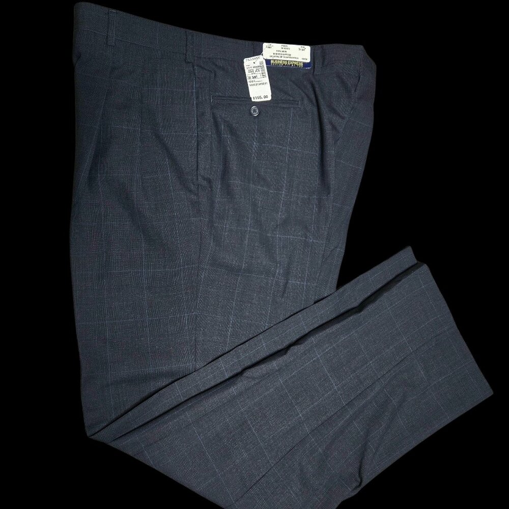 NWT JoS A Bank Gray Windsor Dress Pants 38 Short 100% Wool Navy Plaid